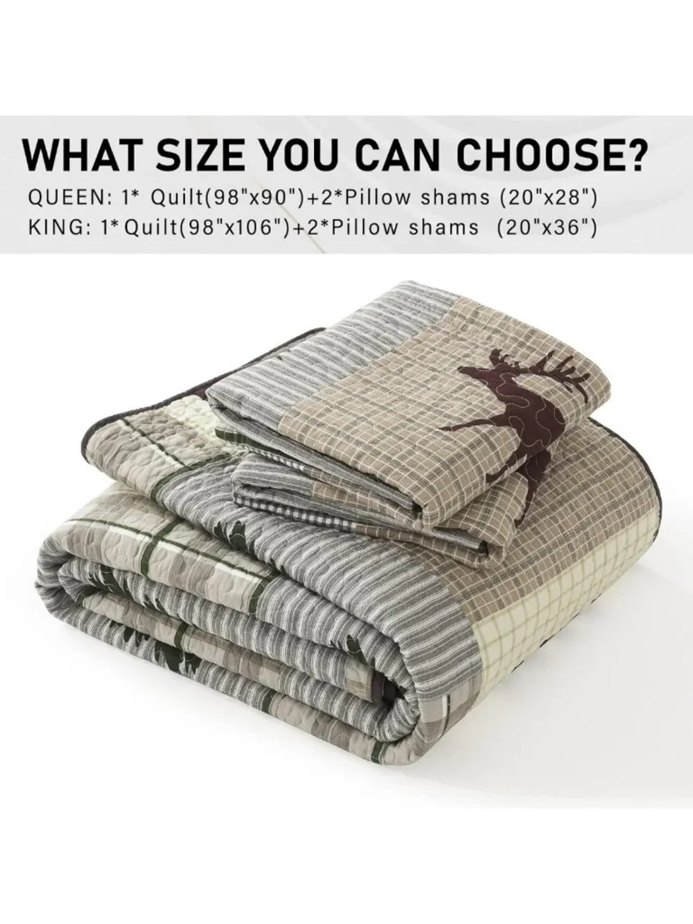Cozy 100% Cotton Queen Quilt Set - Reversible Forest Plaid Bedspread & 2 Shams